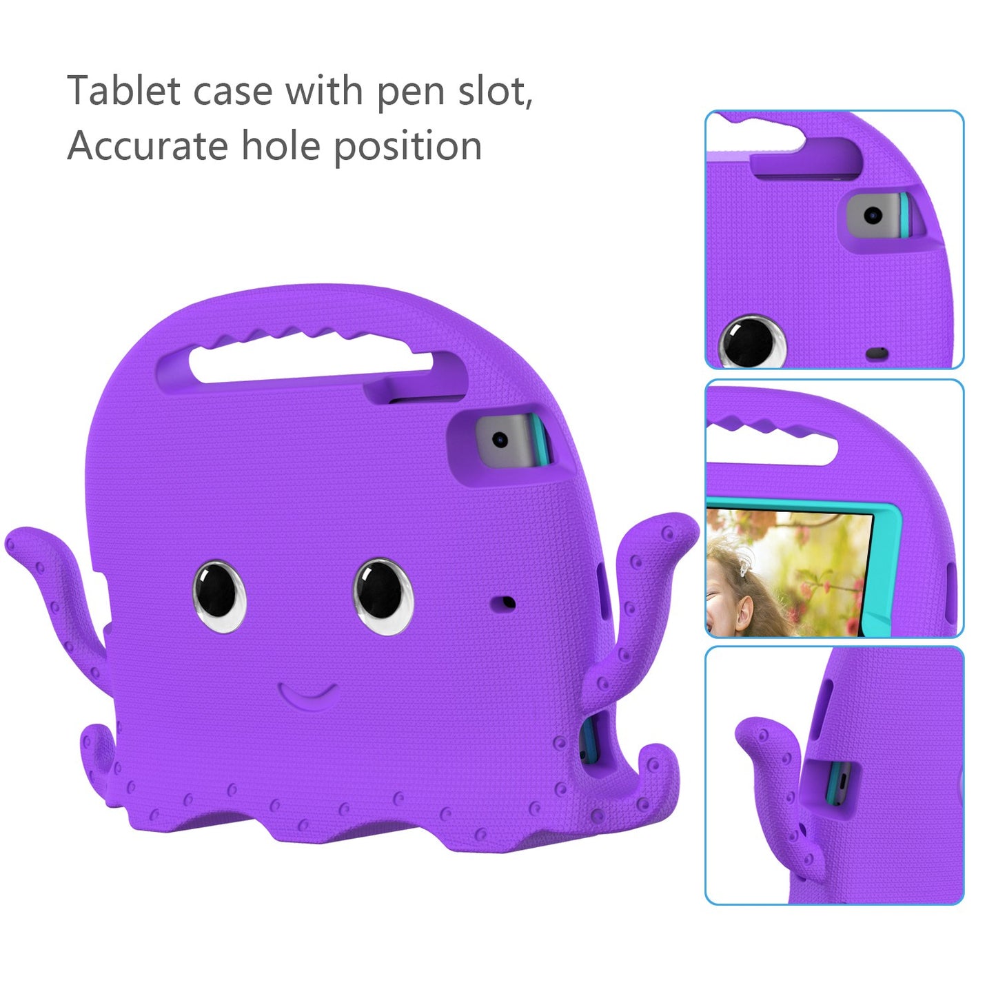 For iPad Mini/Mini 2/mini 3/mini 4/mini (2019) 7.9 inch EVA Tablet Case Cute Cartoon Octopus Protective Cover Pen Slot Design Anti-drop Case with Handle and Shoulder Strap