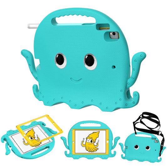 For iPad 9.7-inch (2017)/(2018)/iPad Pro 9.7 inch (2016) Portable EVA Case Cute Cartoon Octopus Pen Slot Design Anti-drop Tablet Protective Cover with Handle and Shoulder Strap