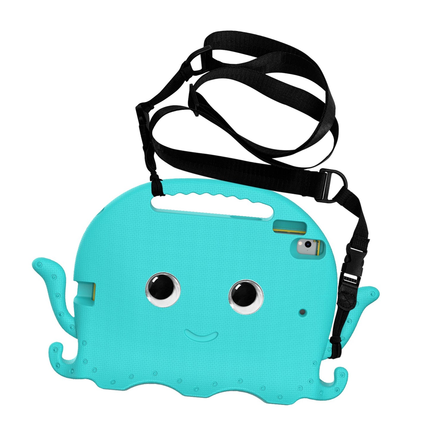For iPad 9.7-inch (2017)/(2018)/iPad Pro 9.7 inch (2016) Portable EVA Case Cute Cartoon Octopus Pen Slot Design Anti-drop Tablet Protective Cover with Handle and Shoulder Strap
