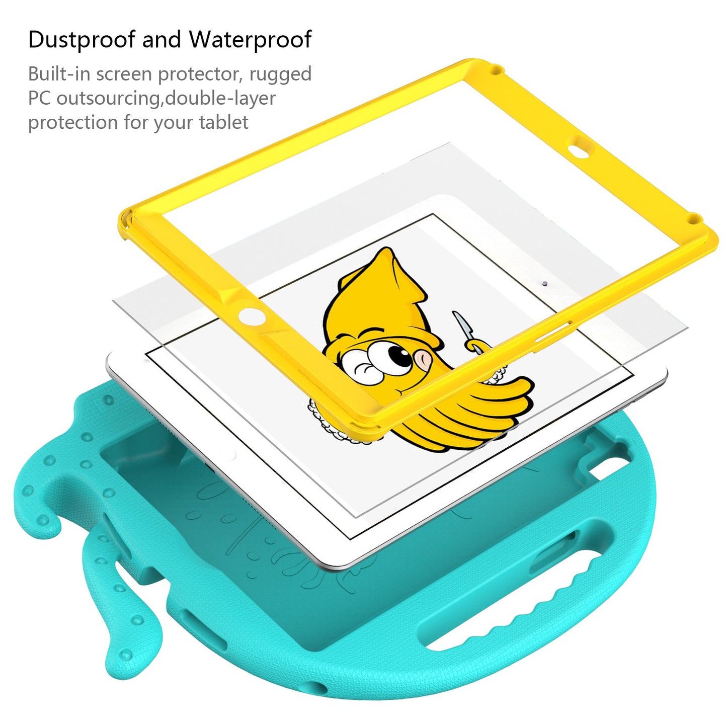 For iPad 9.7-inch (2017)/(2018)/iPad Pro 9.7 inch (2016) Portable EVA Case Cute Cartoon Octopus Pen Slot Design Anti-drop Tablet Protective Cover with Handle and Shoulder Strap