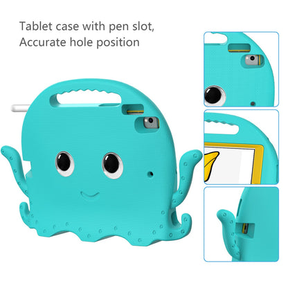 For iPad 9.7-inch (2017)/(2018)/iPad Pro 9.7 inch (2016) Portable EVA Case Cute Cartoon Octopus Pen Slot Design Anti-drop Tablet Protective Cover with Handle and Shoulder Strap