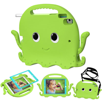 For iPad 9.7-inch (2017)/(2018)/iPad Pro 9.7 inch (2016) Portable EVA Case Cute Cartoon Octopus Pen Slot Design Anti-drop Tablet Protective Cover with Handle and Shoulder Strap