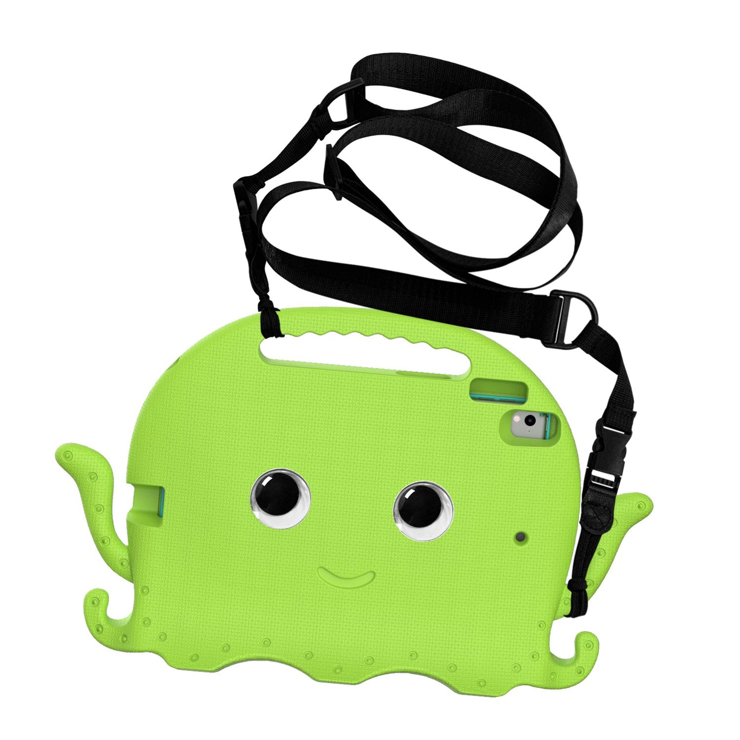 For iPad 9.7-inch (2017)/(2018)/iPad Pro 9.7 inch (2016) Portable EVA Case Cute Cartoon Octopus Pen Slot Design Anti-drop Tablet Protective Cover with Handle and Shoulder Strap