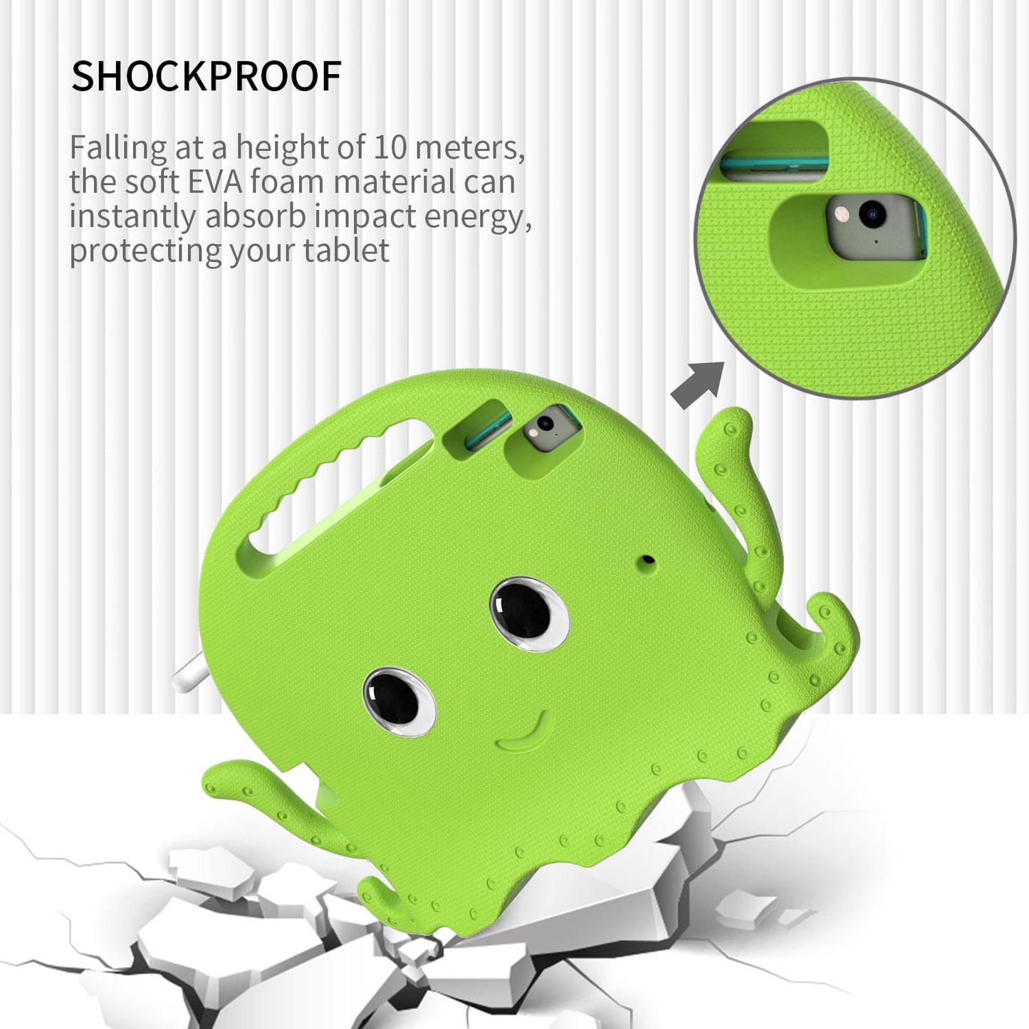 For iPad 9.7-inch (2017)/(2018)/iPad Pro 9.7 inch (2016) Portable EVA Case Cute Cartoon Octopus Pen Slot Design Anti-drop Tablet Protective Cover with Handle and Shoulder Strap