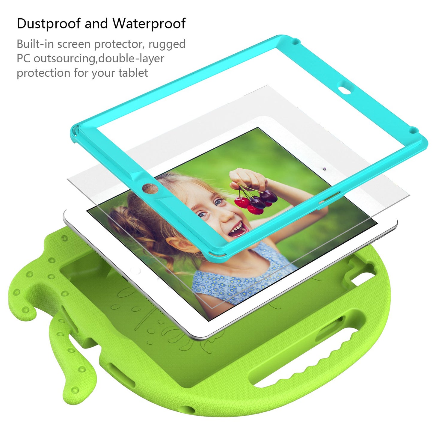 For iPad 9.7-inch (2017)/(2018)/iPad Pro 9.7 inch (2016) Portable EVA Case Cute Cartoon Octopus Pen Slot Design Anti-drop Tablet Protective Cover with Handle and Shoulder Strap