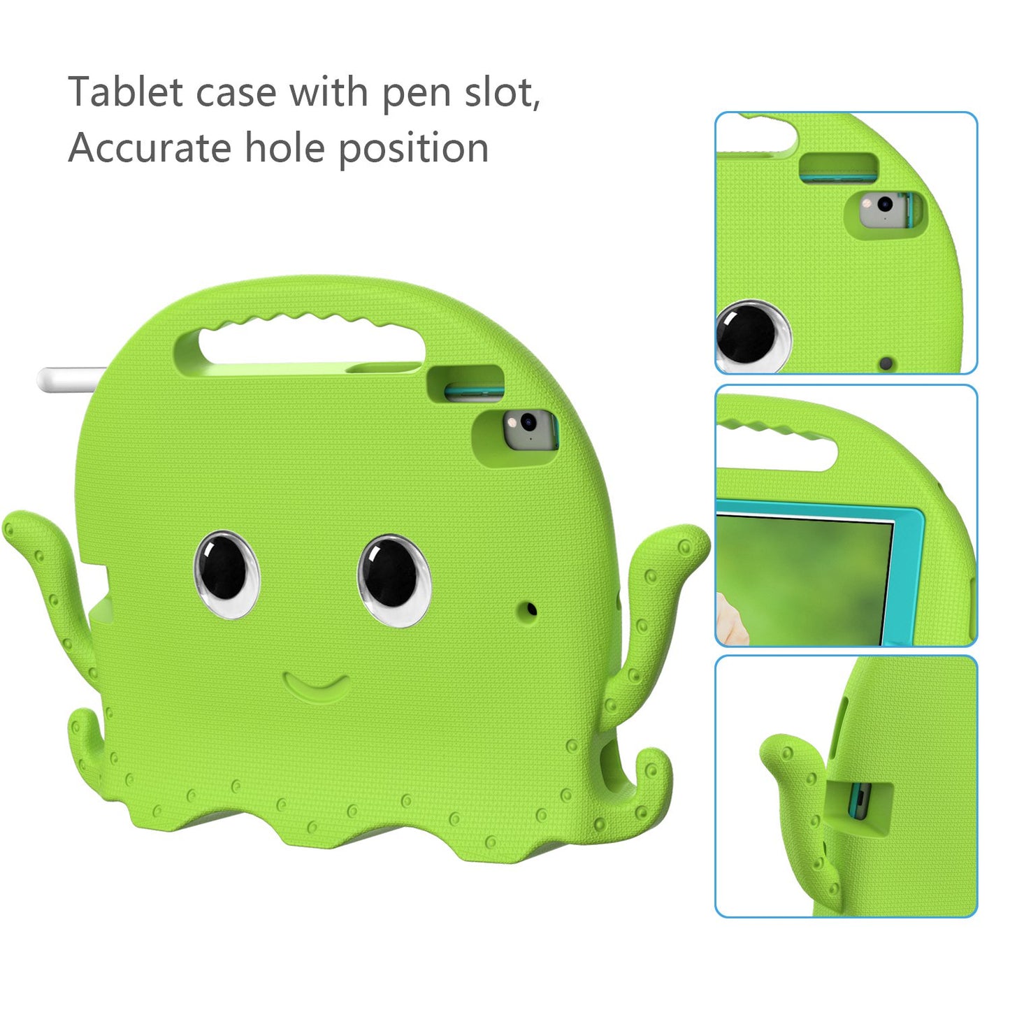 For iPad 9.7-inch (2017)/(2018)/iPad Pro 9.7 inch (2016) Portable EVA Case Cute Cartoon Octopus Pen Slot Design Anti-drop Tablet Protective Cover with Handle and Shoulder Strap
