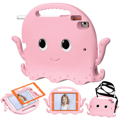 For iPad 9.7-inch (2017)/(2018)/iPad Pro 9.7 inch (2016) Portable EVA Case Cute Cartoon Octopus Pen Slot Design Anti-drop Tablet Protective Cover with Handle and Shoulder Strap