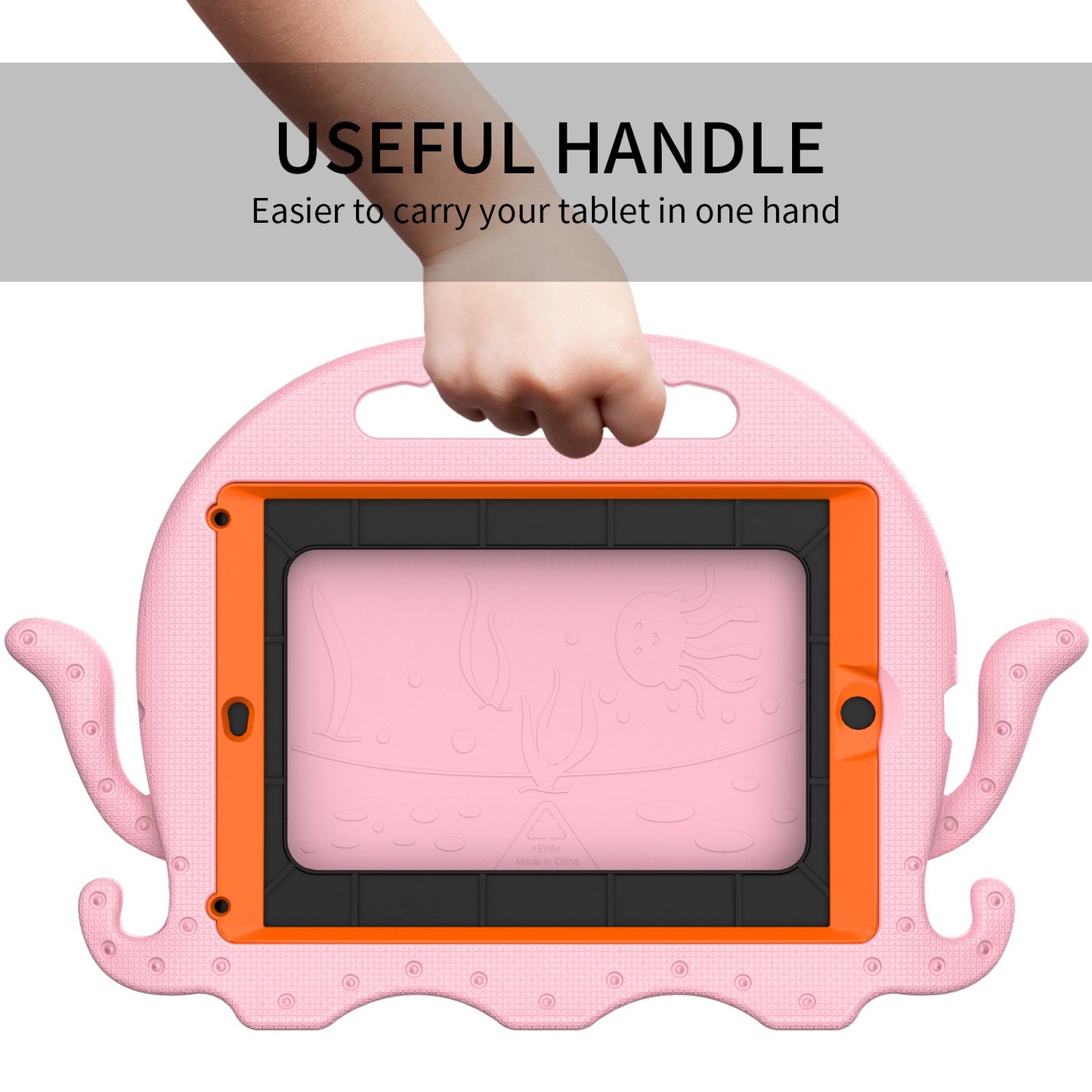 For iPad 9.7-inch (2017)/(2018)/iPad Pro 9.7 inch (2016) Portable EVA Case Cute Cartoon Octopus Pen Slot Design Anti-drop Tablet Protective Cover with Handle and Shoulder Strap