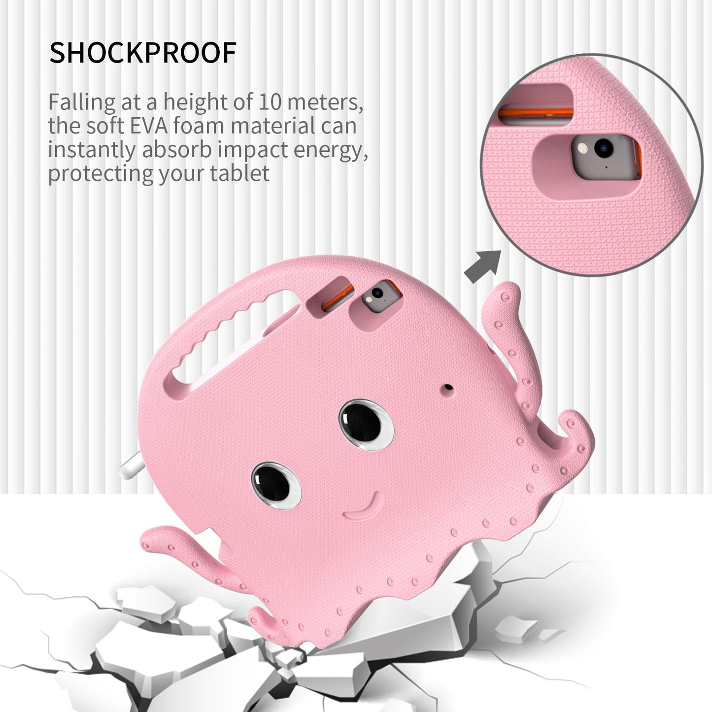 For iPad 9.7-inch (2017)/(2018)/iPad Pro 9.7 inch (2016) Portable EVA Case Cute Cartoon Octopus Pen Slot Design Anti-drop Tablet Protective Cover with Handle and Shoulder Strap