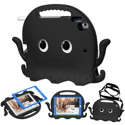 For iPad 9.7-inch (2017)/(2018)/iPad Pro 9.7 inch (2016) Portable EVA Case Cute Cartoon Octopus Pen Slot Design Anti-drop Tablet Protective Cover with Handle and Shoulder Strap