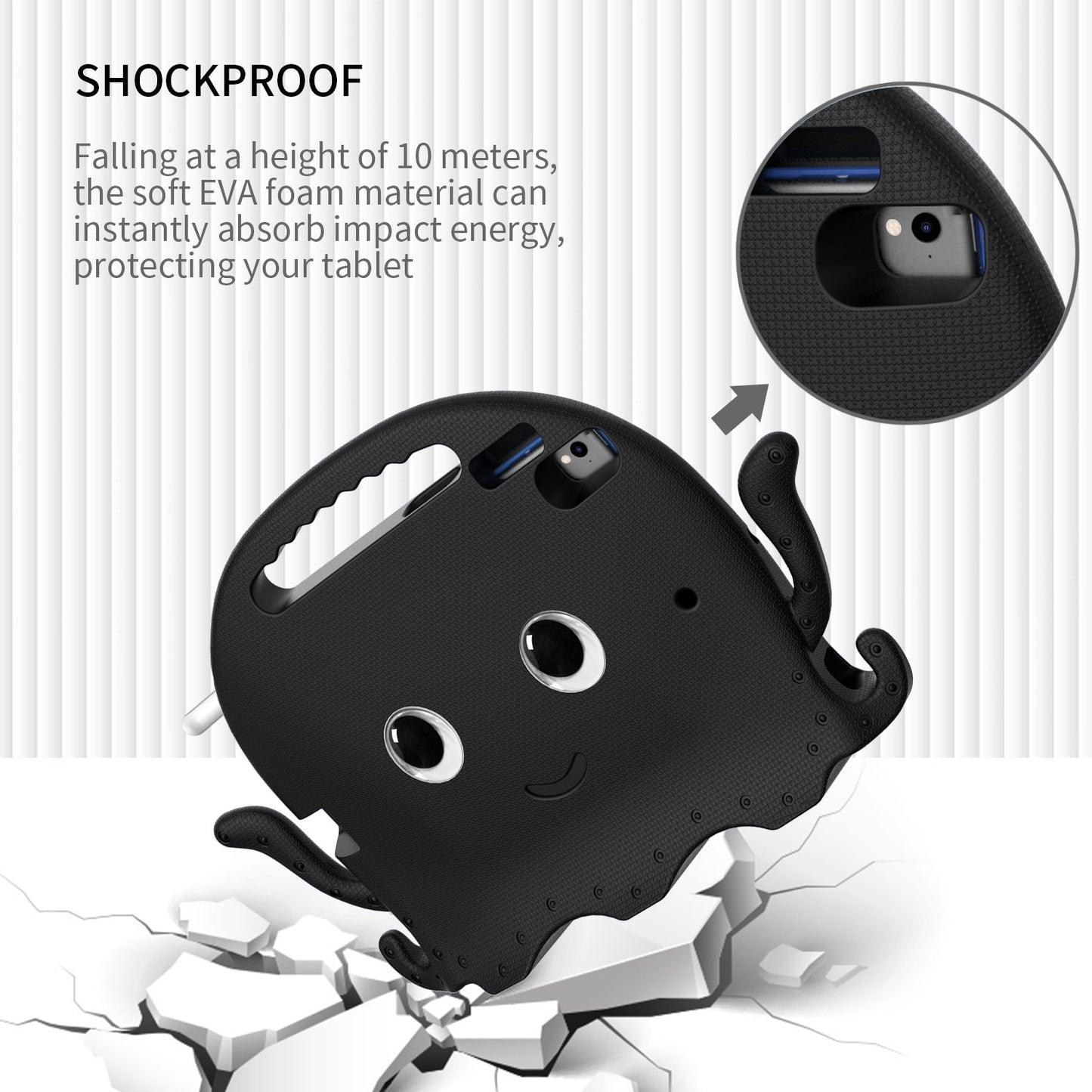 For iPad 9.7-inch (2017)/(2018)/iPad Pro 9.7 inch (2016) Portable EVA Case Cute Cartoon Octopus Pen Slot Design Anti-drop Tablet Protective Cover with Handle and Shoulder Strap