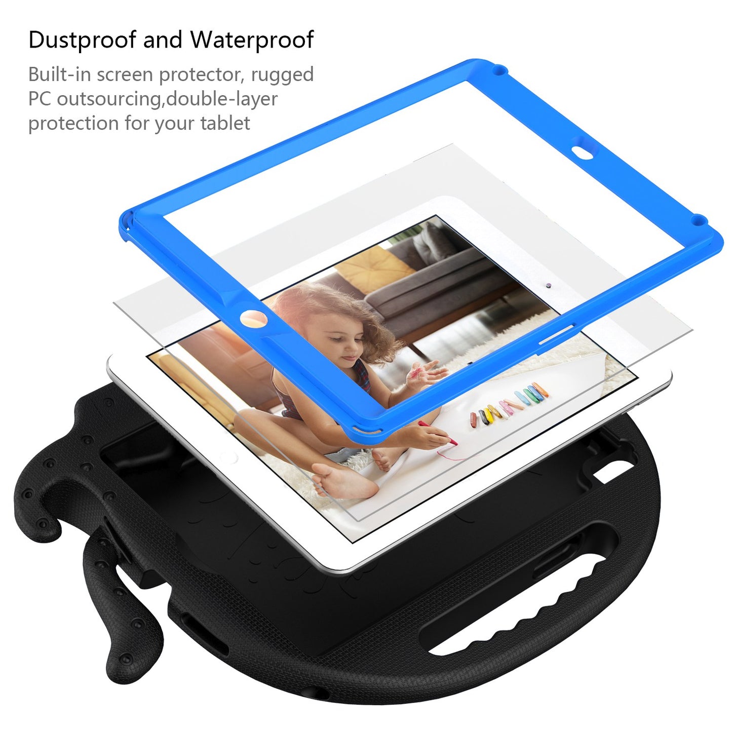 For iPad 9.7-inch (2017)/(2018)/iPad Pro 9.7 inch (2016) Portable EVA Case Cute Cartoon Octopus Pen Slot Design Anti-drop Tablet Protective Cover with Handle and Shoulder Strap