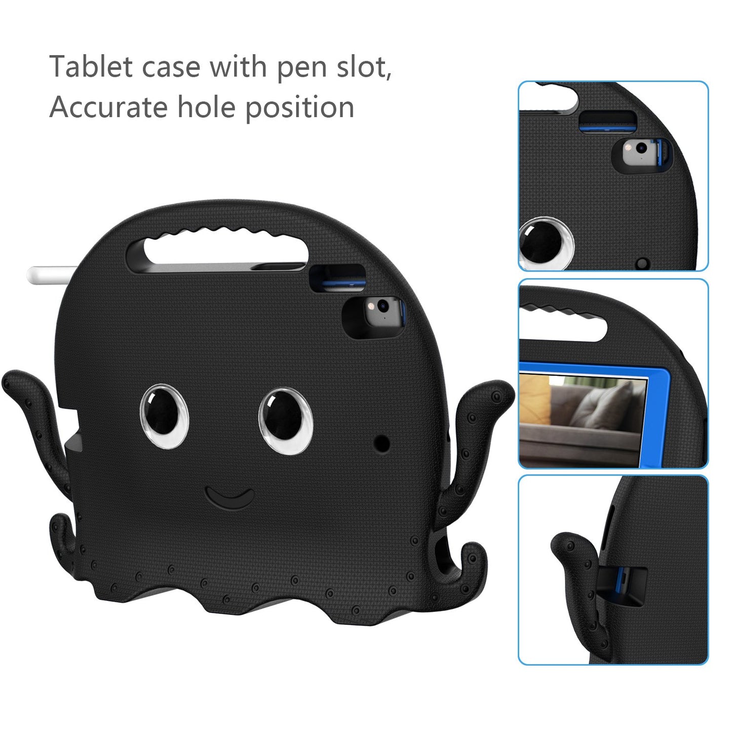 For iPad 9.7-inch (2017)/(2018)/iPad Pro 9.7 inch (2016) Portable EVA Case Cute Cartoon Octopus Pen Slot Design Anti-drop Tablet Protective Cover with Handle and Shoulder Strap