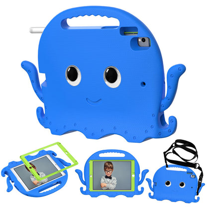 For iPad 9.7-inch (2017)/(2018)/iPad Pro 9.7 inch (2016) Portable EVA Case Cute Cartoon Octopus Pen Slot Design Anti-drop Tablet Protective Cover with Handle and Shoulder Strap