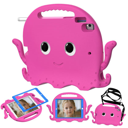 For iPad 9.7-inch (2017)/(2018)/iPad Pro 9.7 inch (2016) Portable EVA Case Cute Cartoon Octopus Pen Slot Design Anti-drop Tablet Protective Cover with Handle and Shoulder Strap