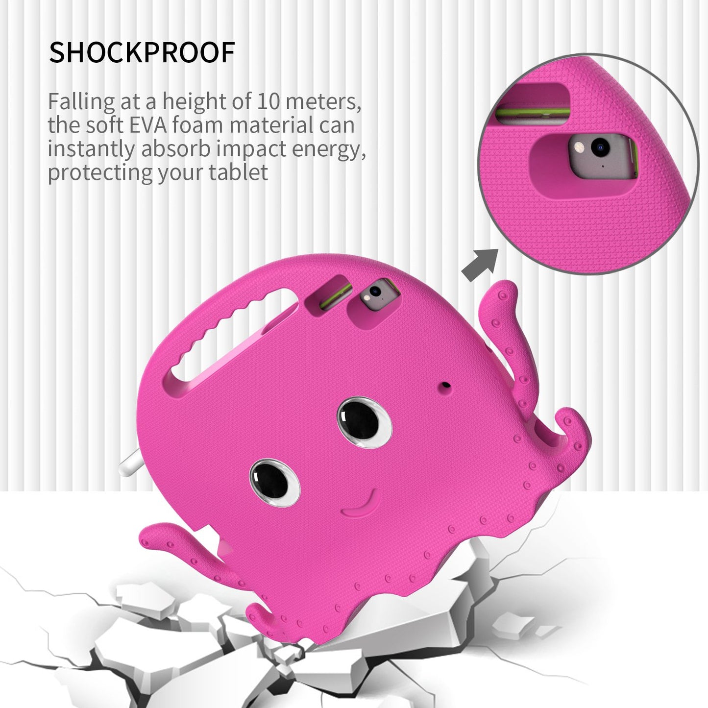 For iPad 9.7-inch (2017)/(2018)/iPad Pro 9.7 inch (2016) Portable EVA Case Cute Cartoon Octopus Pen Slot Design Anti-drop Tablet Protective Cover with Handle and Shoulder Strap