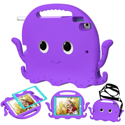 For iPad 9.7-inch (2017)/(2018)/iPad Pro 9.7 inch (2016) Portable EVA Case Cute Cartoon Octopus Pen Slot Design Anti-drop Tablet Protective Cover with Handle and Shoulder Strap