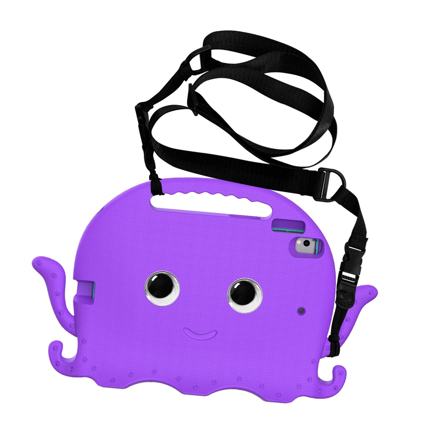 For iPad 9.7-inch (2017)/(2018)/iPad Pro 9.7 inch (2016) Portable EVA Case Cute Cartoon Octopus Pen Slot Design Anti-drop Tablet Protective Cover with Handle and Shoulder Strap