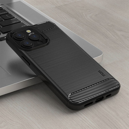 MOFI For iPhone 13 Pro 6.1 inch Carbon Fiber Texture Brushed TPU Case Drop-proof Mobile Phone Cover