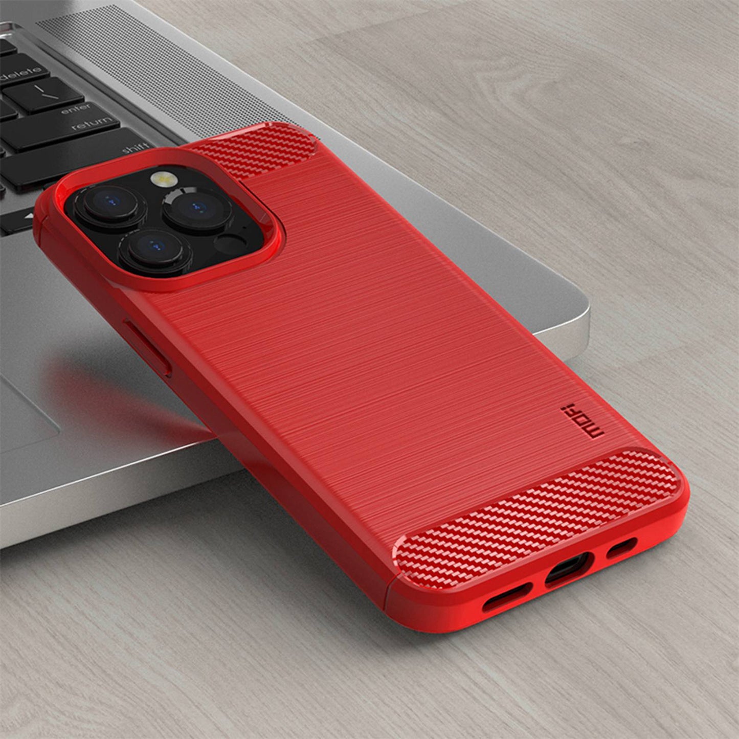 MOFI For iPhone 13 Pro 6.1 inch Carbon Fiber Texture Brushed TPU Case Drop-proof Mobile Phone Cover