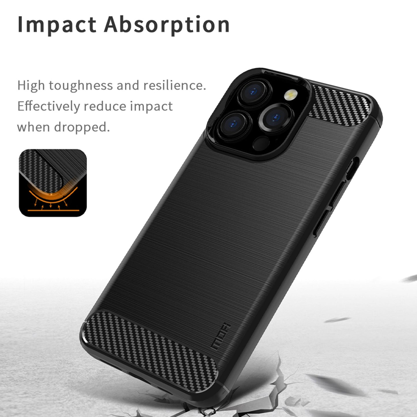MOFI For iPhone 13 Pro 6.1 inch Carbon Fiber Texture Brushed TPU Case Drop-proof Mobile Phone Cover