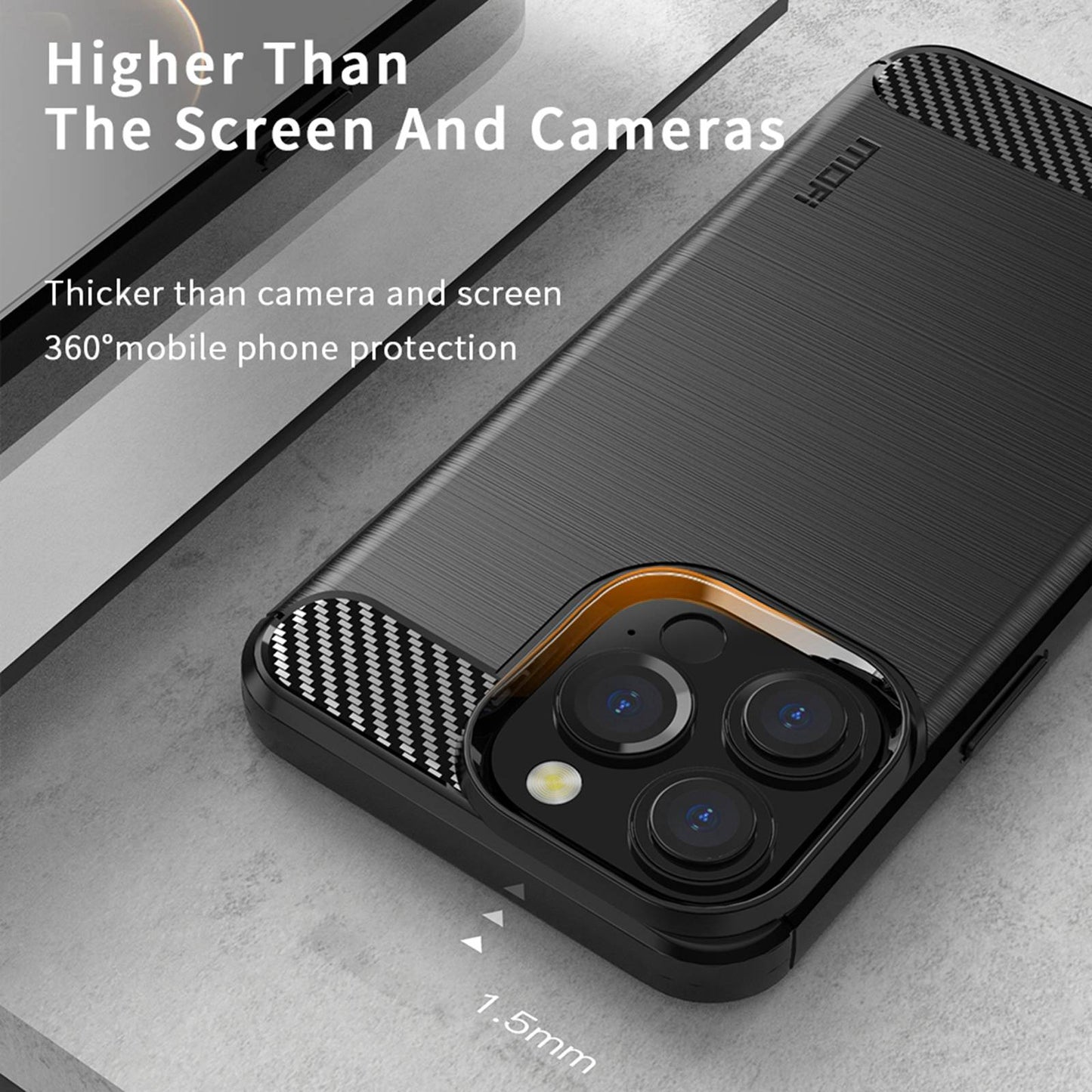 MOFI For iPhone 13 Pro 6.1 inch Carbon Fiber Texture Brushed TPU Case Drop-proof Mobile Phone Cover