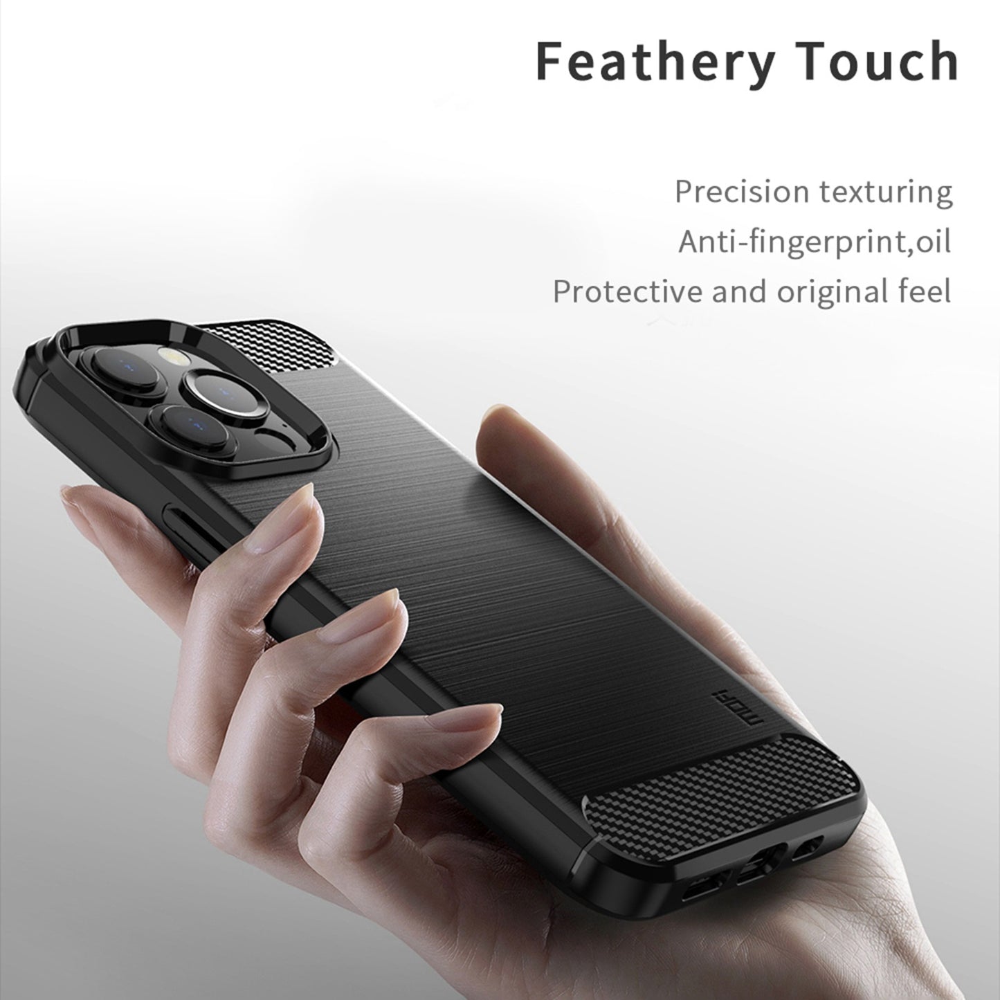 MOFI For iPhone 13 Pro 6.1 inch Carbon Fiber Texture Brushed TPU Case Drop-proof Mobile Phone Cover