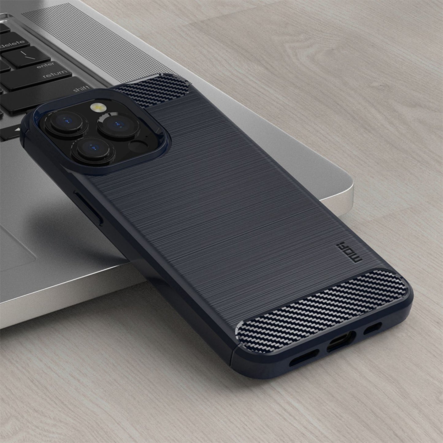 MOFI For iPhone 13 Pro 6.1 inch Carbon Fiber Texture Brushed TPU Case Drop-proof Mobile Phone Cover