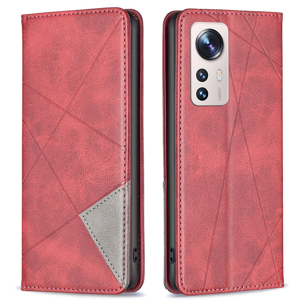 For Xiaomi 12 Lite BF Imprinting Pattern Series-1 Geometric Imprinted Magnetic Auto-absorbed PU Leather Cover Card Holder Stand Inner TPU Case