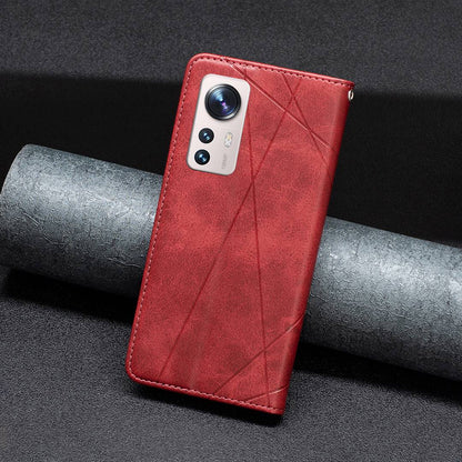 For Xiaomi 12 Lite BF Imprinting Pattern Series-1 Geometric Imprinted Magnetic Auto-absorbed PU Leather Cover Card Holder Stand Inner TPU Case