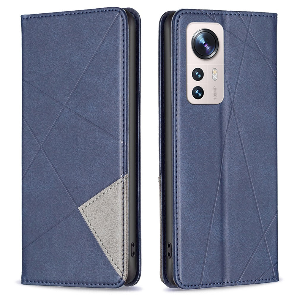 For Xiaomi 12 Lite BF Imprinting Pattern Series-1 Geometric Imprinted Magnetic Auto-absorbed PU Leather Cover Card Holder Stand Inner TPU Case