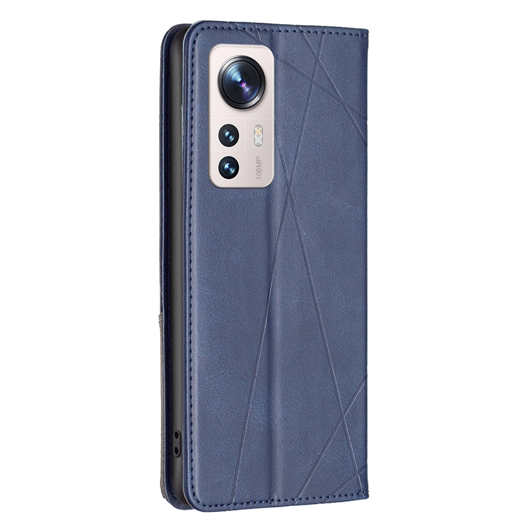 For Xiaomi 12 Lite BF Imprinting Pattern Series-1 Geometric Imprinted Magnetic Auto-absorbed PU Leather Cover Card Holder Stand Inner TPU Case