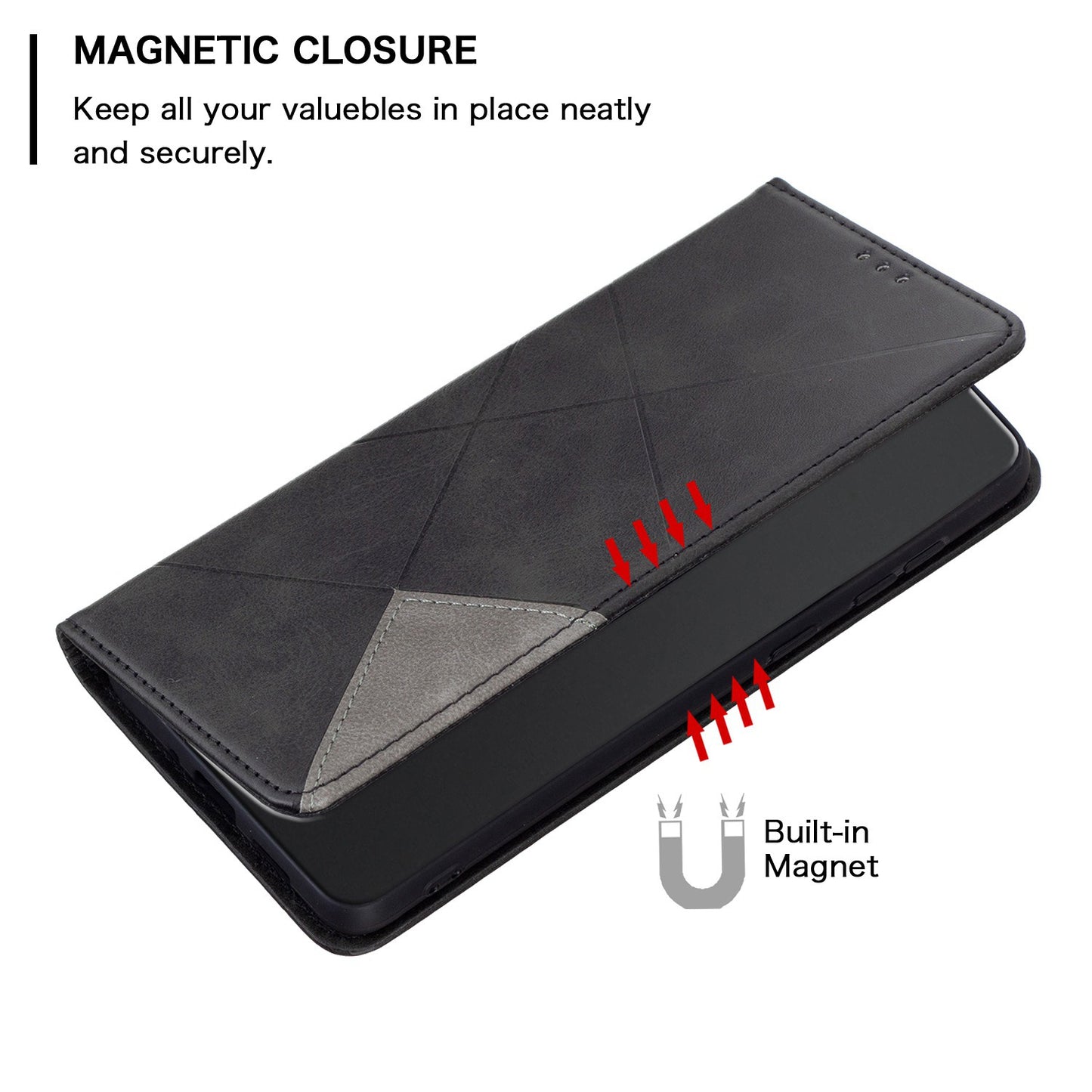 For Xiaomi 12 Lite BF Imprinting Pattern Series-1 Geometric Imprinted Magnetic Auto-absorbed PU Leather Cover Card Holder Stand Inner TPU Case