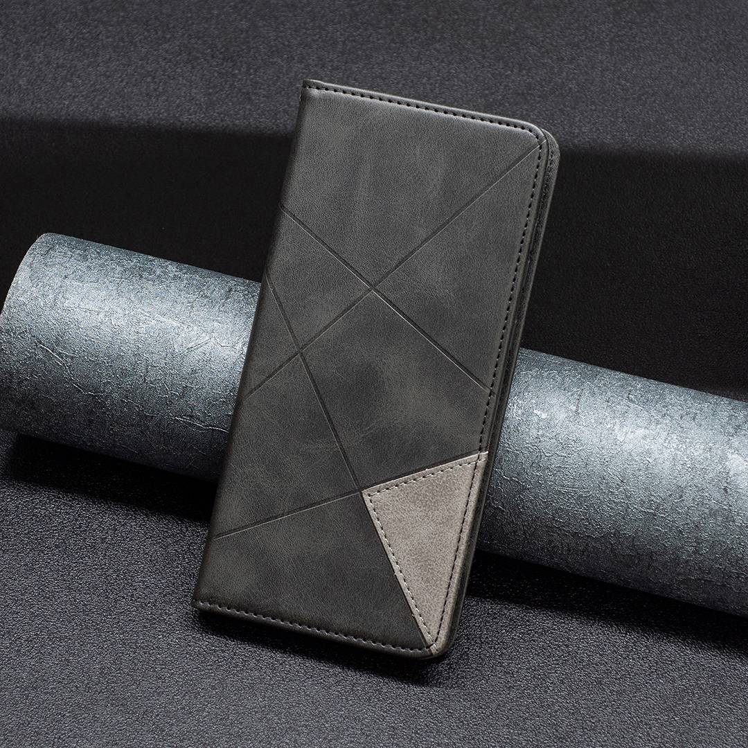 For Xiaomi 12 Lite BF Imprinting Pattern Series-1 Geometric Imprinted Magnetic Auto-absorbed PU Leather Cover Card Holder Stand Inner TPU Case