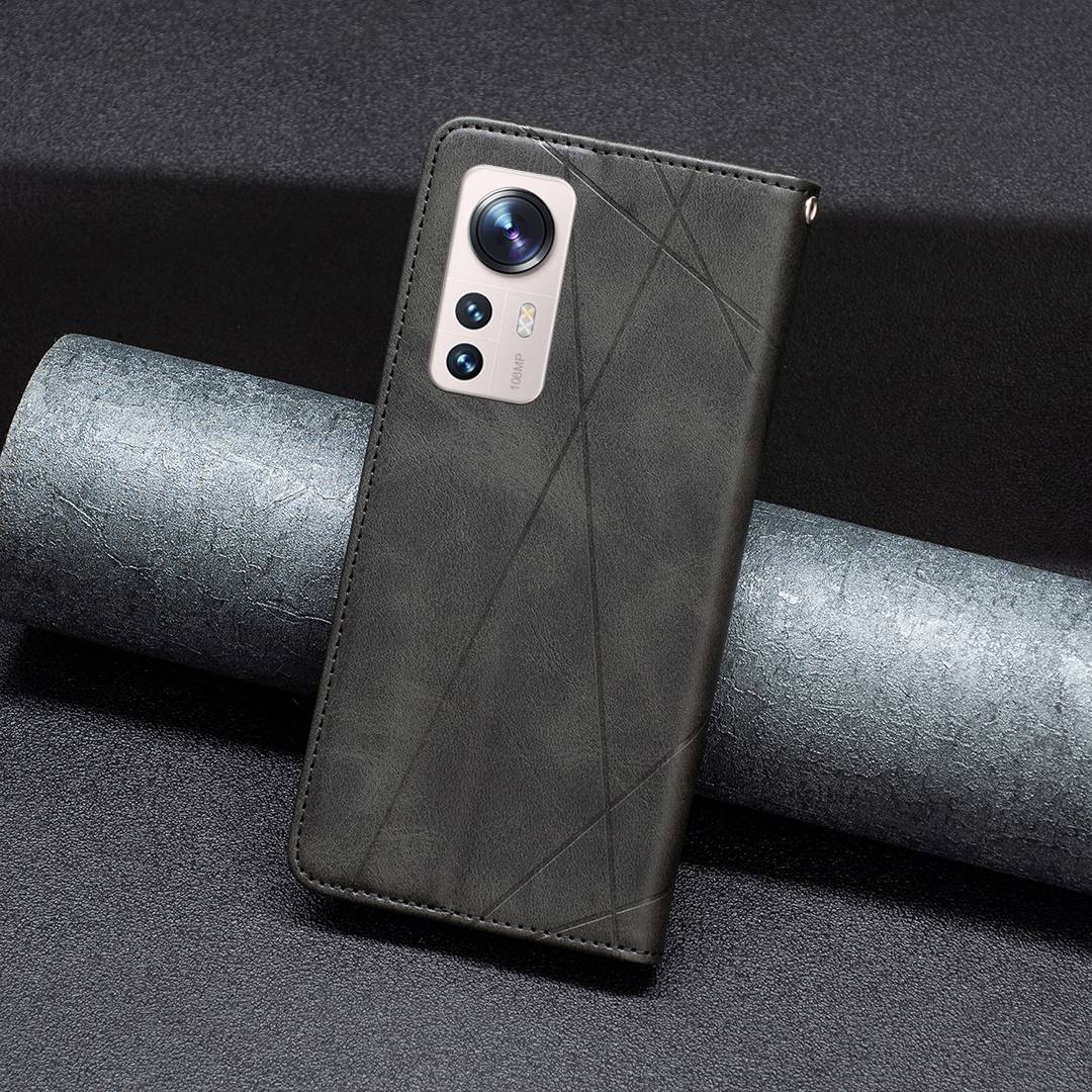 For Xiaomi 12 Lite BF Imprinting Pattern Series-1 Geometric Imprinted Magnetic Auto-absorbed PU Leather Cover Card Holder Stand Inner TPU Case