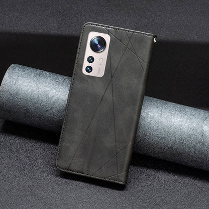 For Xiaomi 12 Lite BF Imprinting Pattern Series-1 Geometric Imprinted Magnetic Auto-absorbed PU Leather Cover Card Holder Stand Inner TPU Case