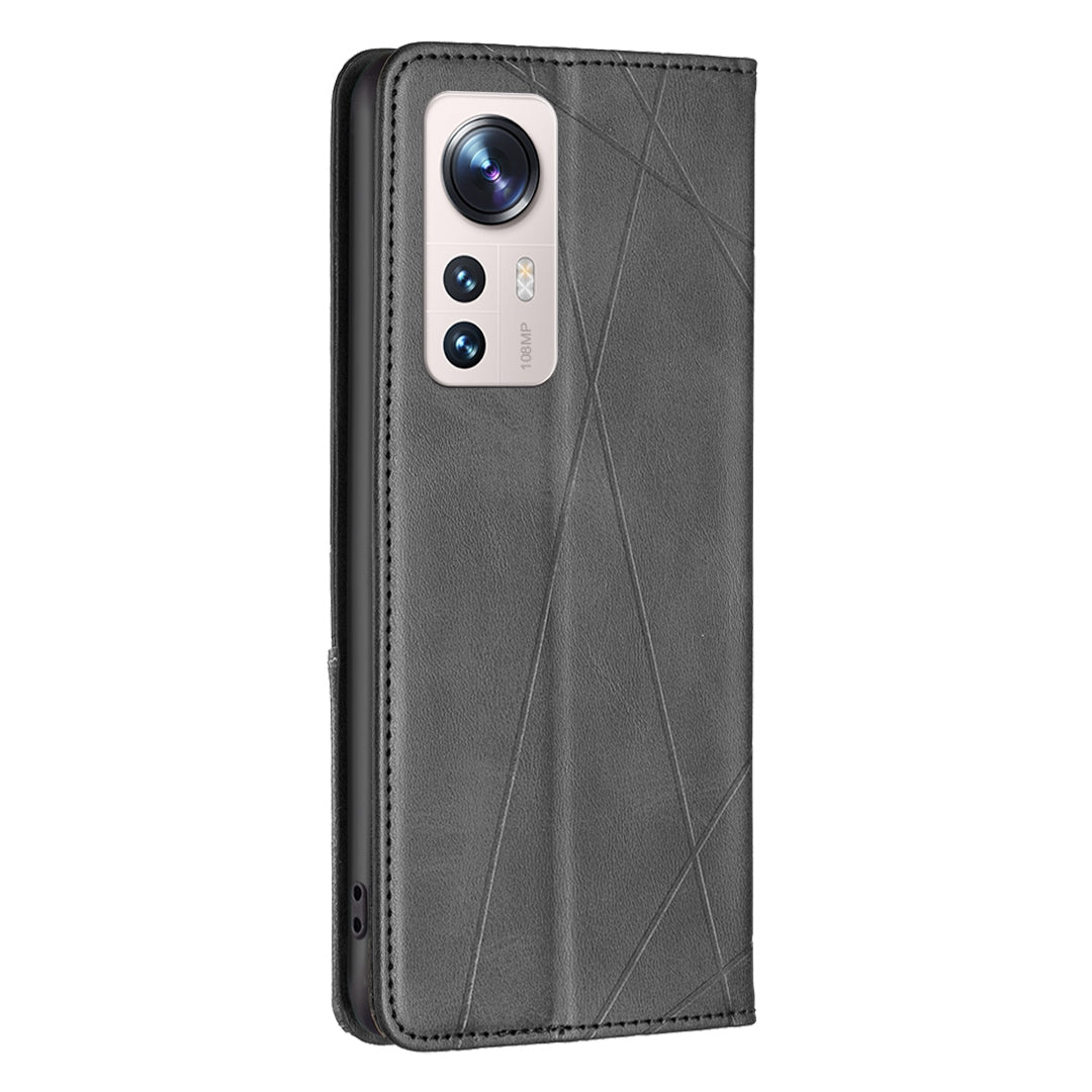 For Xiaomi 12 Lite BF Imprinting Pattern Series-1 Geometric Imprinted Magnetic Auto-absorbed PU Leather Cover Card Holder Stand Inner TPU Case