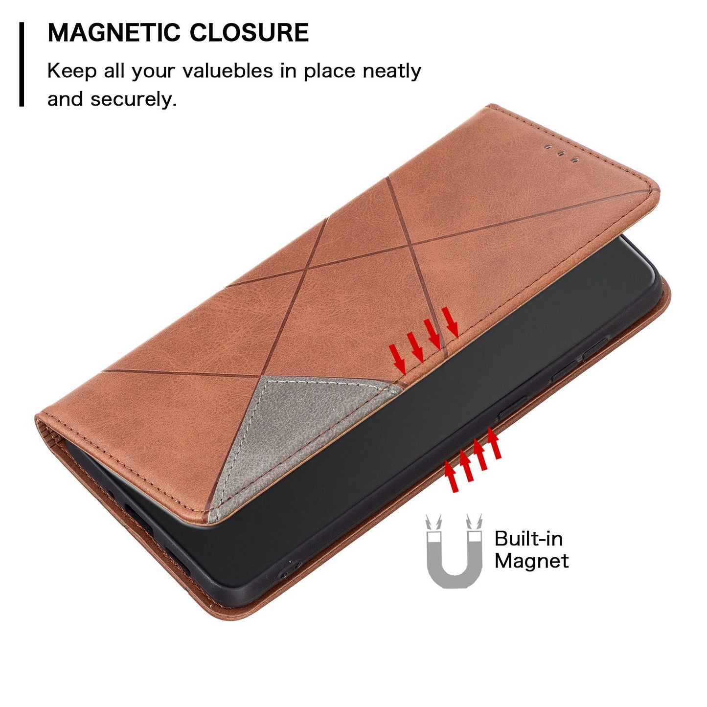 For Xiaomi 12 Lite BF Imprinting Pattern Series-1 Geometric Imprinted Magnetic Auto-absorbed PU Leather Cover Card Holder Stand Inner TPU Case