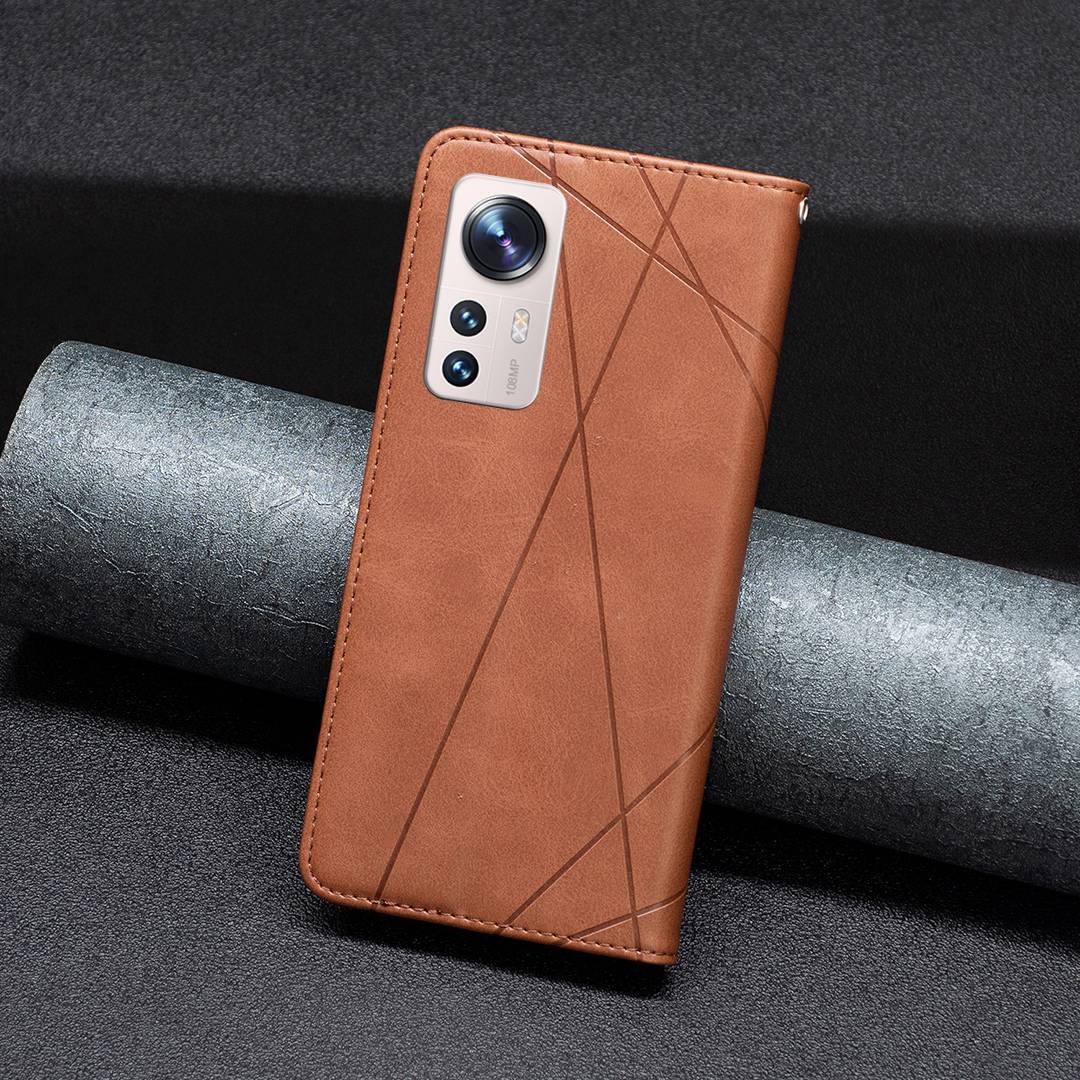 For Xiaomi 12 Lite BF Imprinting Pattern Series-1 Geometric Imprinted Magnetic Auto-absorbed PU Leather Cover Card Holder Stand Inner TPU Case