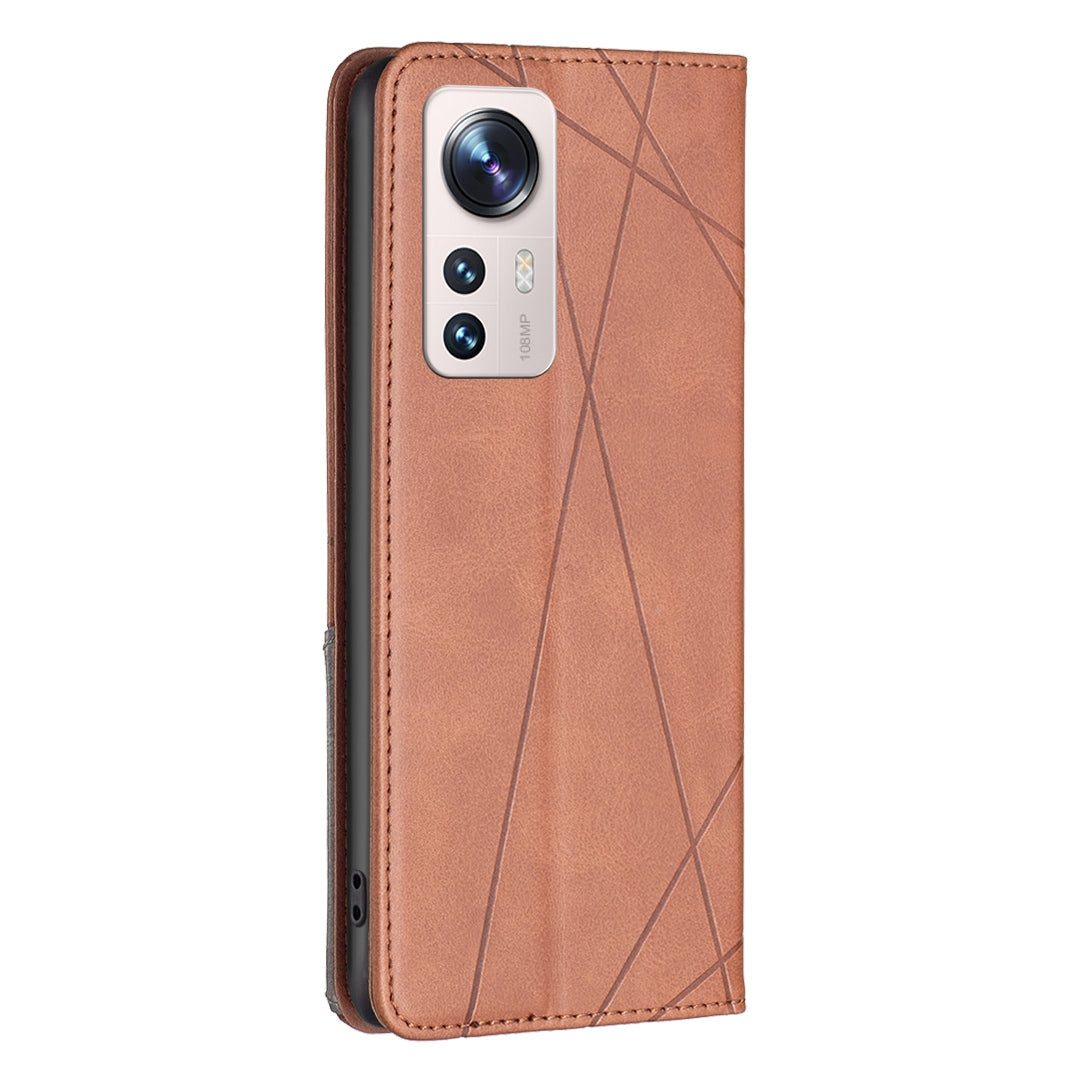 For Xiaomi 12 Lite BF Imprinting Pattern Series-1 Geometric Imprinted Magnetic Auto-absorbed PU Leather Cover Card Holder Stand Inner TPU Case