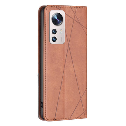 For Xiaomi 12 Lite BF Imprinting Pattern Series-1 Geometric Imprinted Magnetic Auto-absorbed PU Leather Cover Card Holder Stand Inner TPU Case