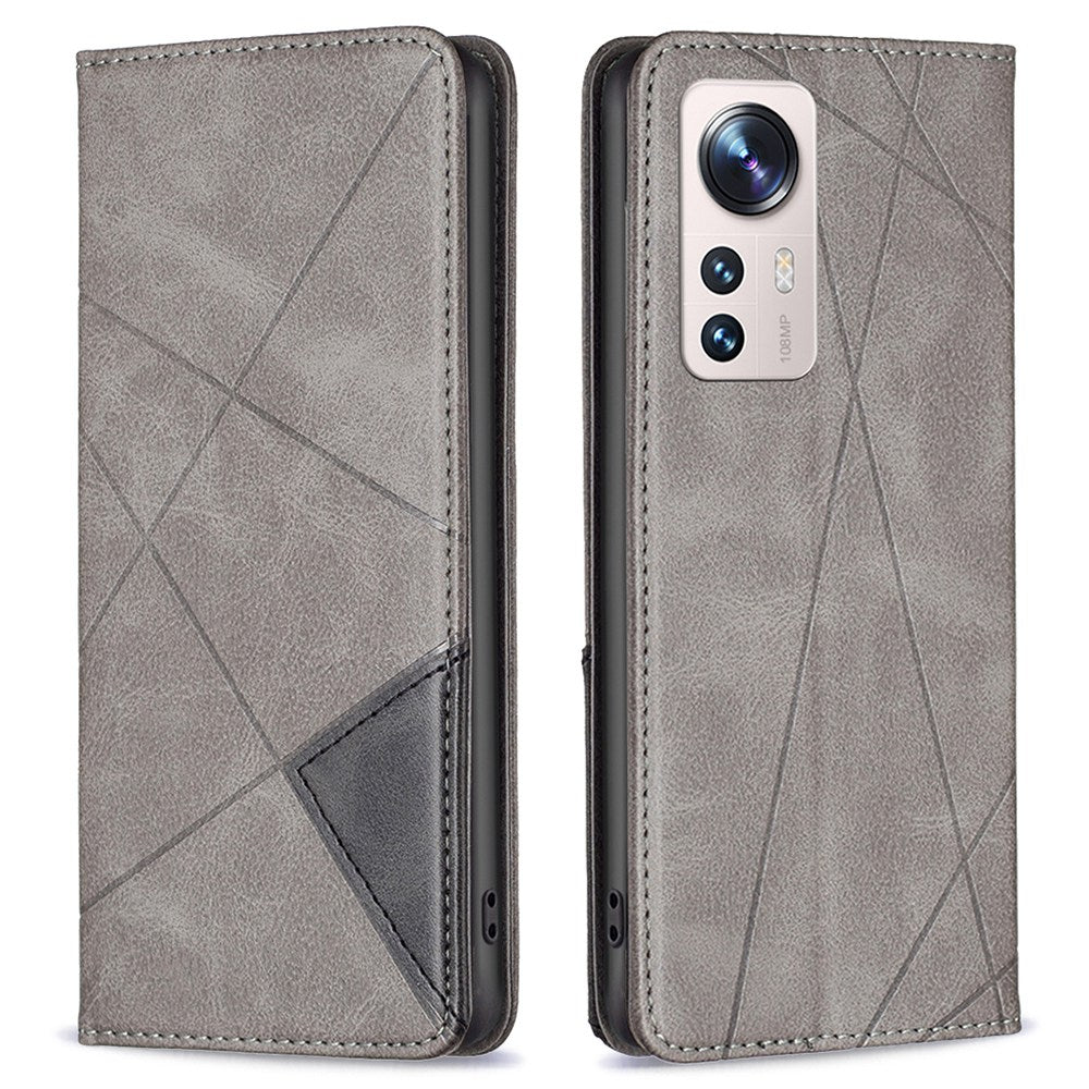 For Xiaomi 12 Lite BF Imprinting Pattern Series-1 Geometric Imprinted Magnetic Auto-absorbed PU Leather Cover Card Holder Stand Inner TPU Case