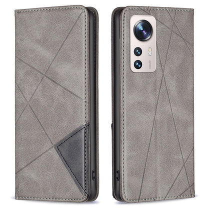 For Xiaomi 12 Lite BF Imprinting Pattern Series-1 Geometric Imprinted Magnetic Auto-absorbed PU Leather Cover Card Holder Stand Inner TPU Case