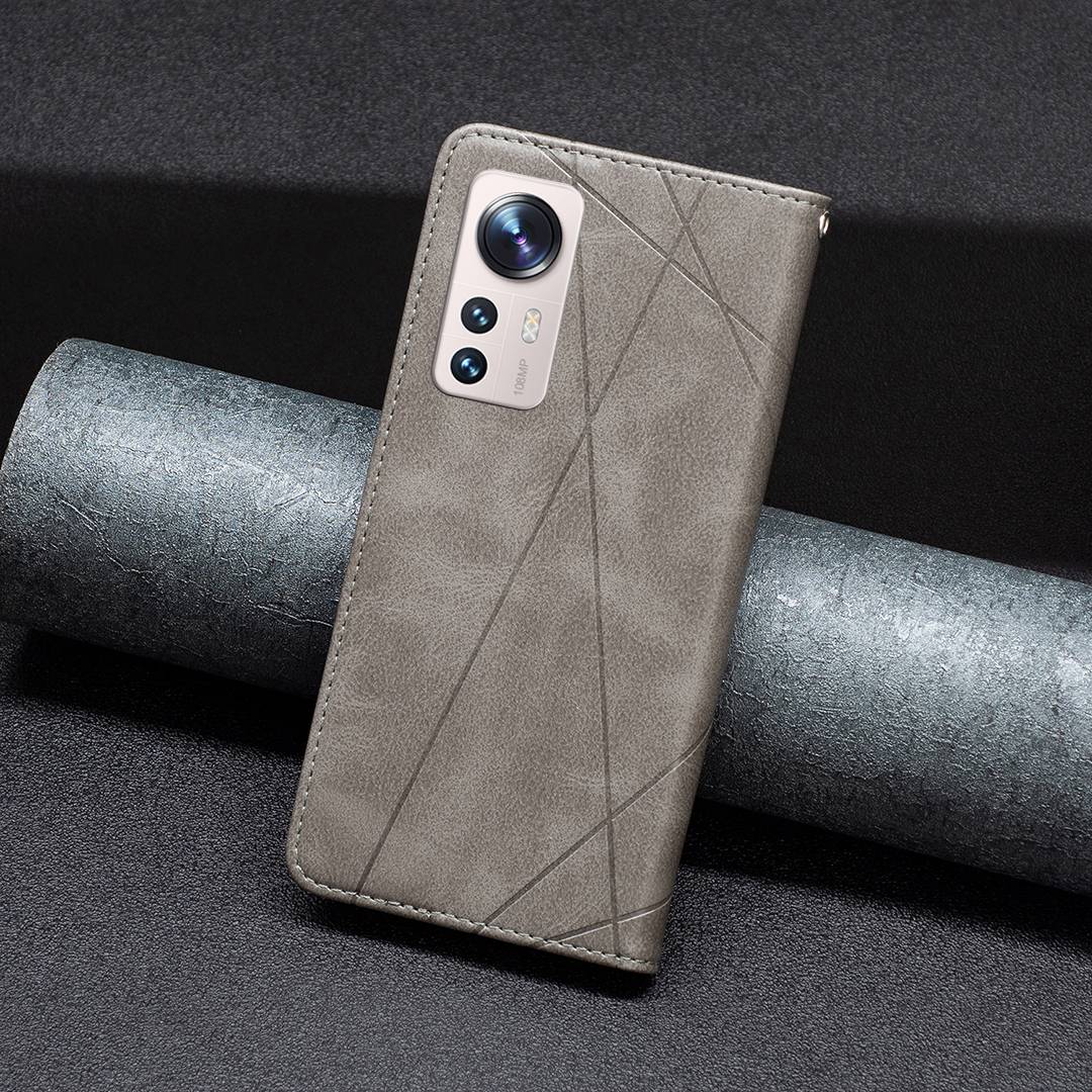 For Xiaomi 12 Lite BF Imprinting Pattern Series-1 Geometric Imprinted Magnetic Auto-absorbed PU Leather Cover Card Holder Stand Inner TPU Case