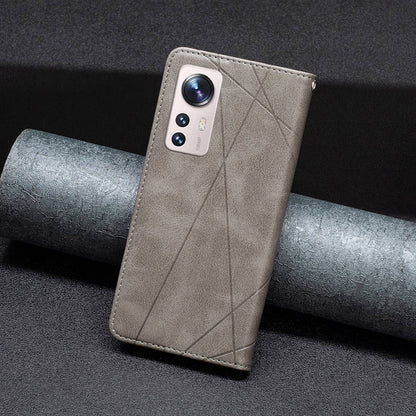 For Xiaomi 12 Lite BF Imprinting Pattern Series-1 Geometric Imprinted Magnetic Auto-absorbed PU Leather Cover Card Holder Stand Inner TPU Case