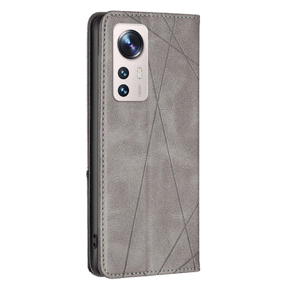 For Xiaomi 12 Lite BF Imprinting Pattern Series-1 Geometric Imprinted Magnetic Auto-absorbed PU Leather Cover Card Holder Stand Inner TPU Case