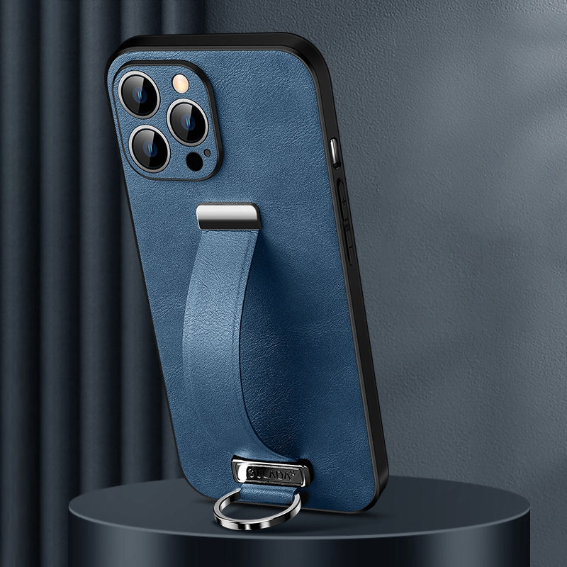 SULADA Shockproof Phone Cover for iPhone 13 Pro 6.1 inch Fashion Series Anti-fall Crazy Horse Texture PU Leather Coated Mobile Phone Case with Wristband Adjustable Strap