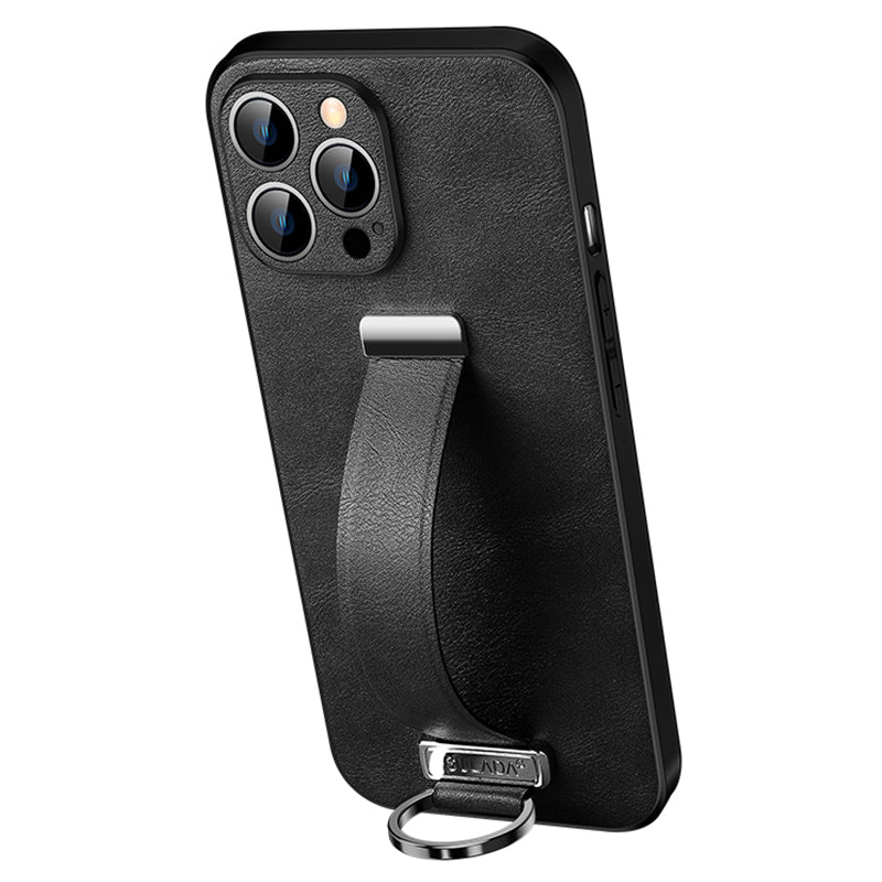 SULADA Shockproof Phone Cover for iPhone 13 Pro 6.1 inch Fashion Series Anti-fall Crazy Horse Texture PU Leather Coated Mobile Phone Case with Wristband Adjustable Strap