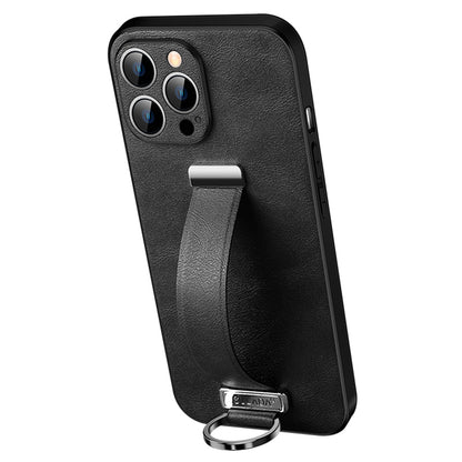 SULADA Shockproof Phone Cover for iPhone 13 Pro 6.1 inch Fashion Series Anti-fall Crazy Horse Texture PU Leather Coated Mobile Phone Case with Wristband Adjustable Strap