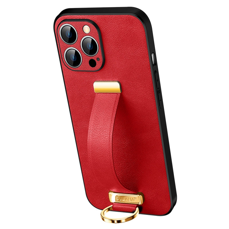 SULADA Shockproof Phone Cover for iPhone 13 Pro 6.1 inch Fashion Series Anti-fall Crazy Horse Texture PU Leather Coated Mobile Phone Case with Wristband Adjustable Strap